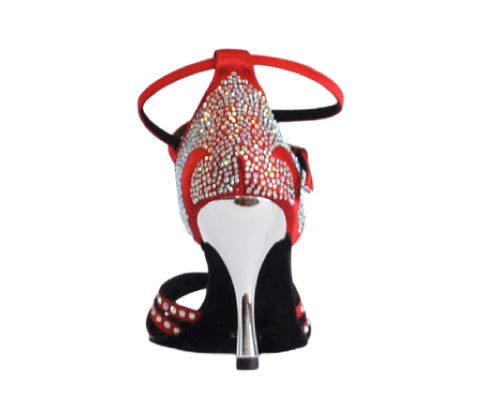 Lidmag 743 RASO ROSSO STRASS roter hochhackiger Tanzschuh mit Strasssteinen und Knöchelriemen, Rückansicht.